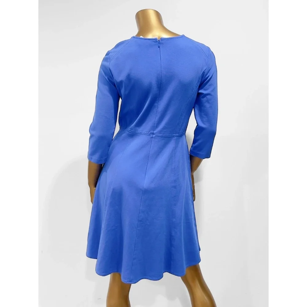 Eliza J Women's Blue Stretch 3/4 Sleeve Seamed Fit & Flare Dress Size 8 - Picture 2 of 5